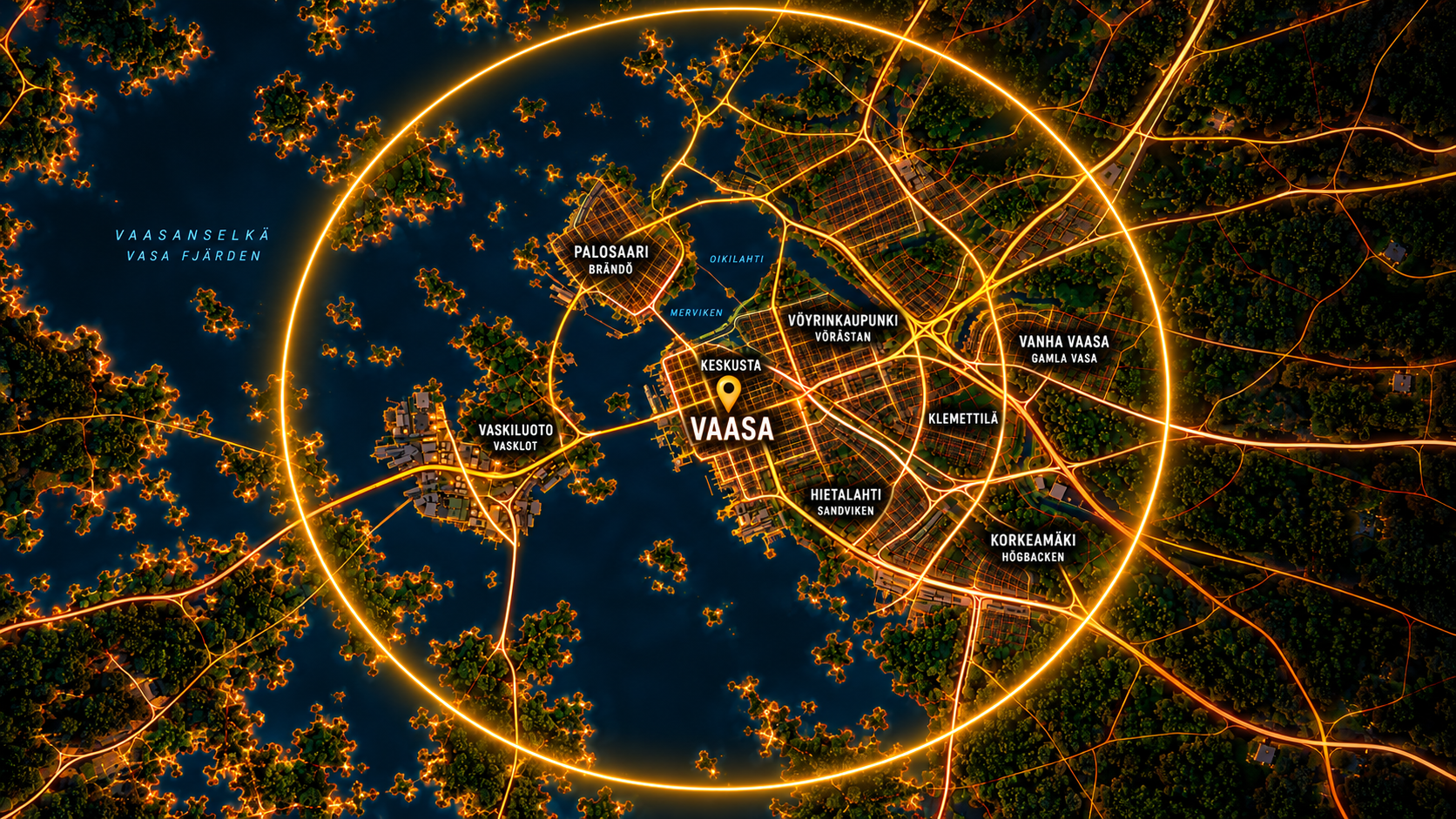 Handyman in Vaasa service coverage map with extended area ring
